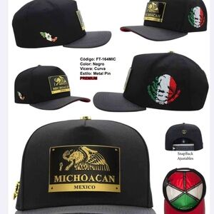 Black Michoacan Snapback Hat with Gold Logo